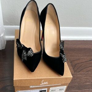 Christian Louboutin black velvet crystal  pumps Sz 8.5